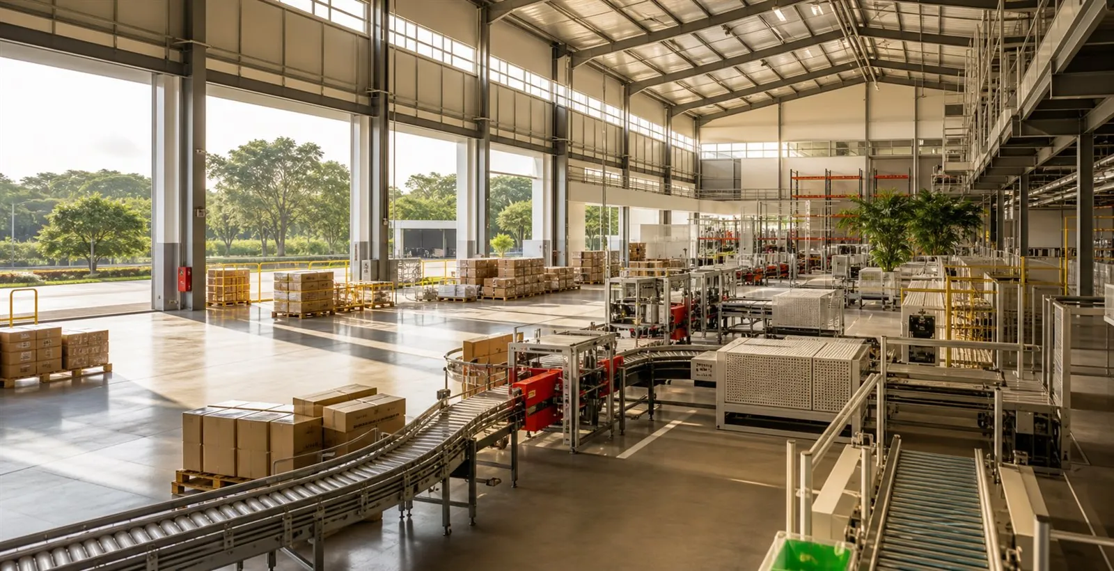 Sunlit modern production floor
